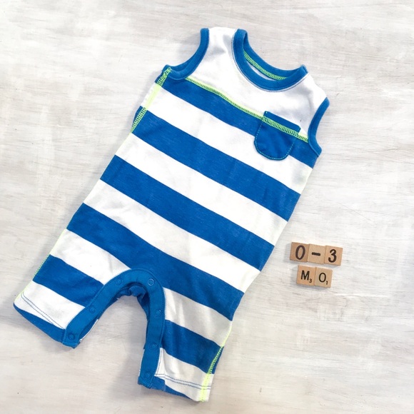 Blue Striped Tank Jumpsuit | 0-3 Mo Sleeveless - Picture 1 of 5